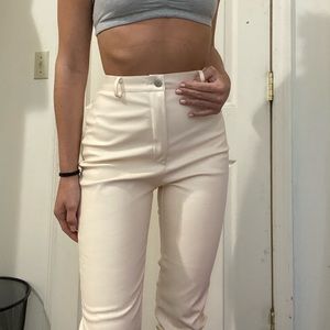 Cream faux leather high waisted pants